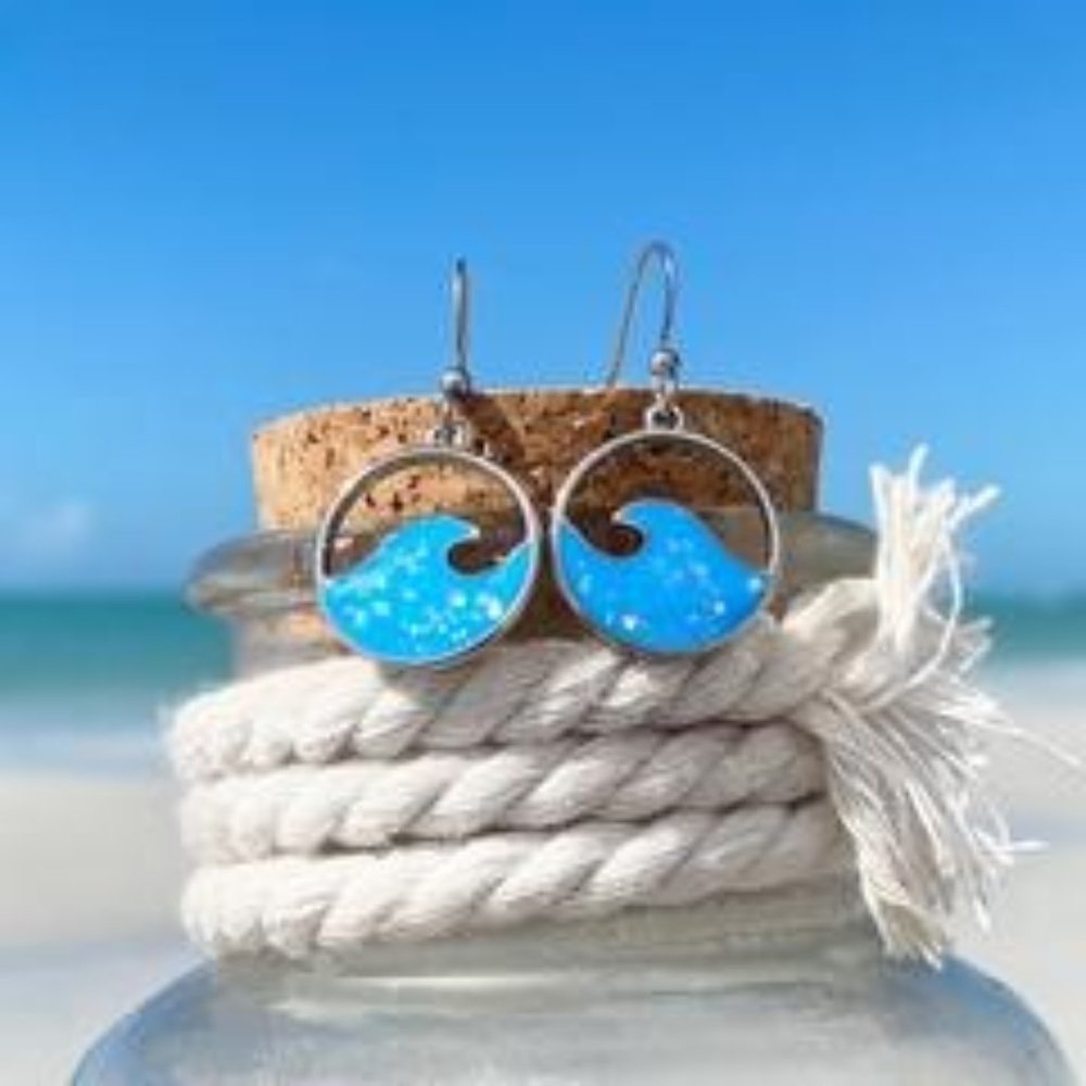 Enamel Blue Wave Earrings